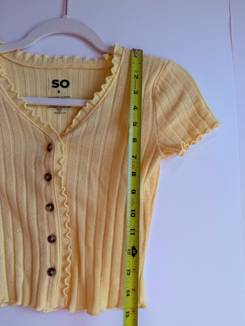 SO Yellow Ribbed Button-Front Crop Top with Ruffle Trim - Picture 5 of 5